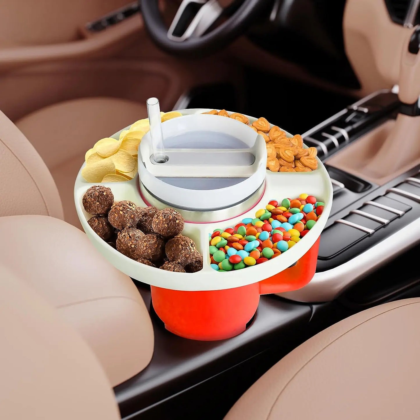 Silicone Snack Bowl Food-Grade Reusable Snack Tray Lightweight Snack Ring with 4 Compartments for Stanley Cup Accessories