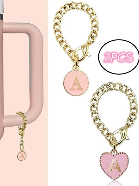 Letter Charm Accessories Pink Heart Shaped Initial Charms Tag For Stanley Cup